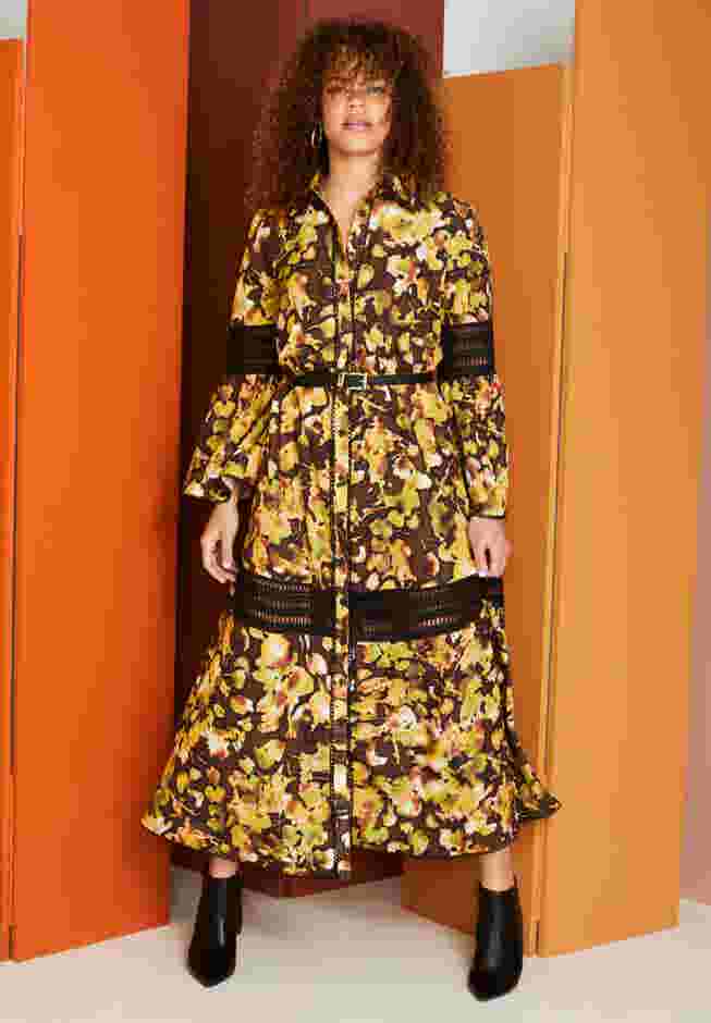 Lace-Panelled Midi Shirt Dress image number 0
