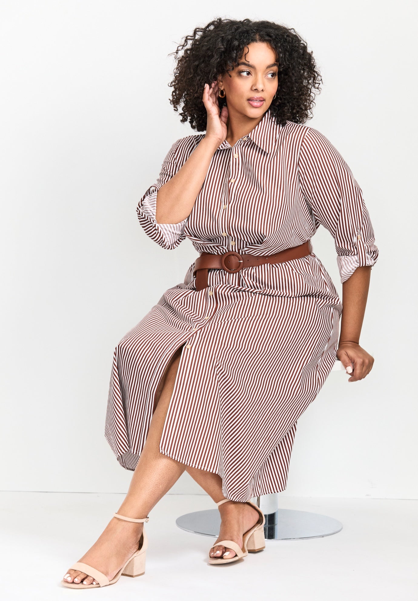 Leona Stripe Shirtdress With Belt image number 4