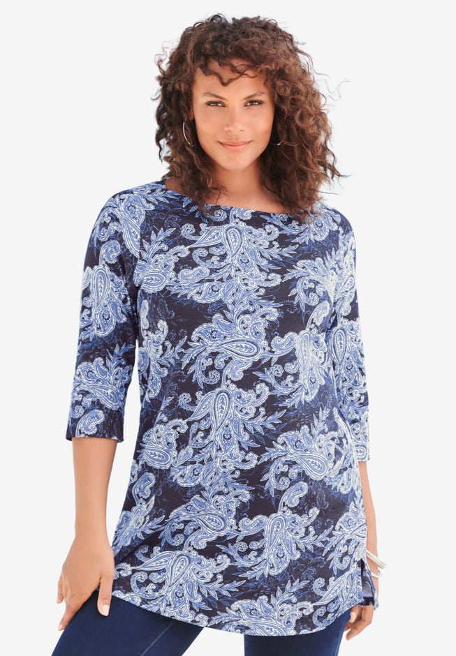Plus Size Cotton Ultimate Boatneck Tunic with Side Slits image number 0