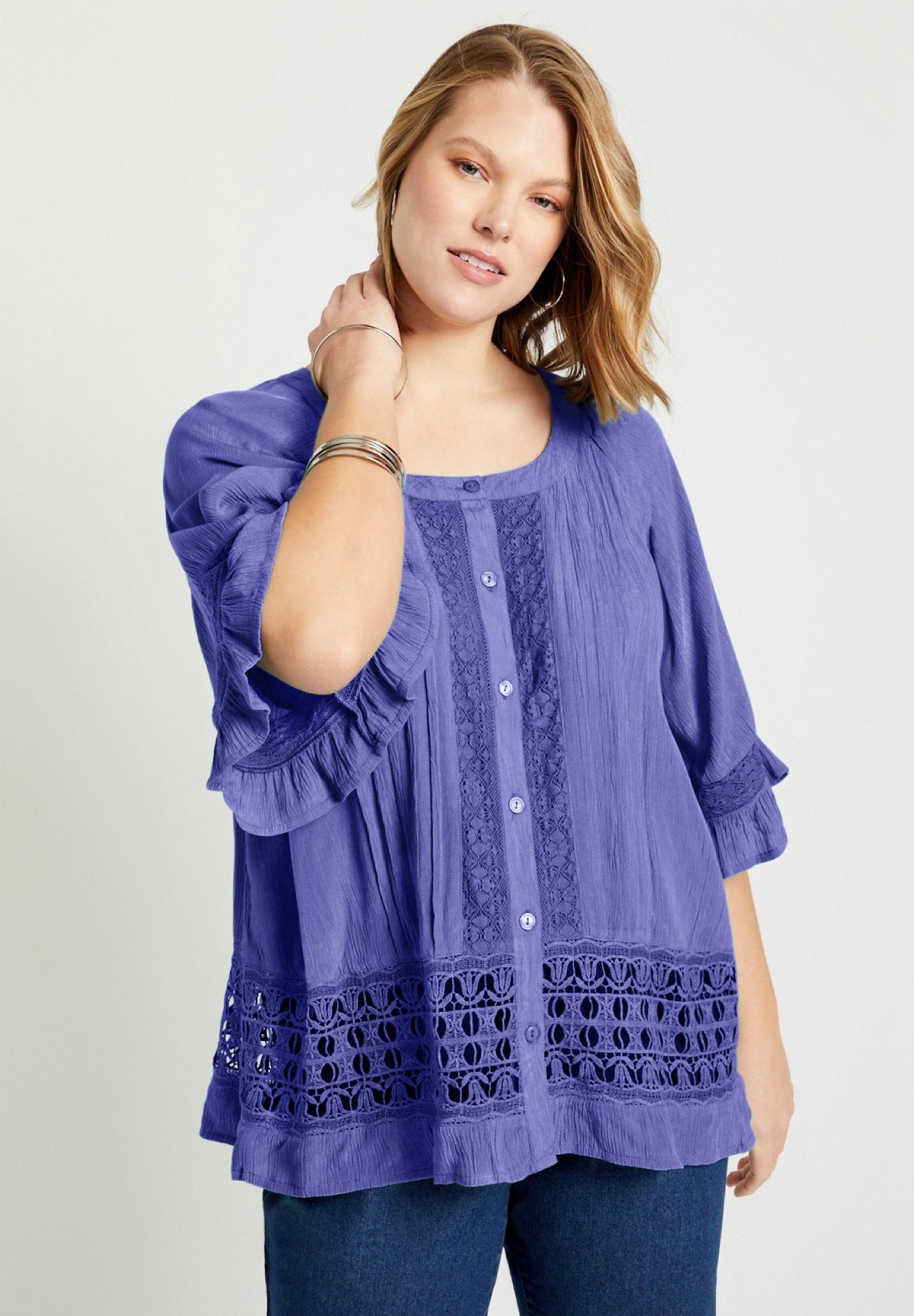 Lace-Trimmed Boho Blouse image number 3