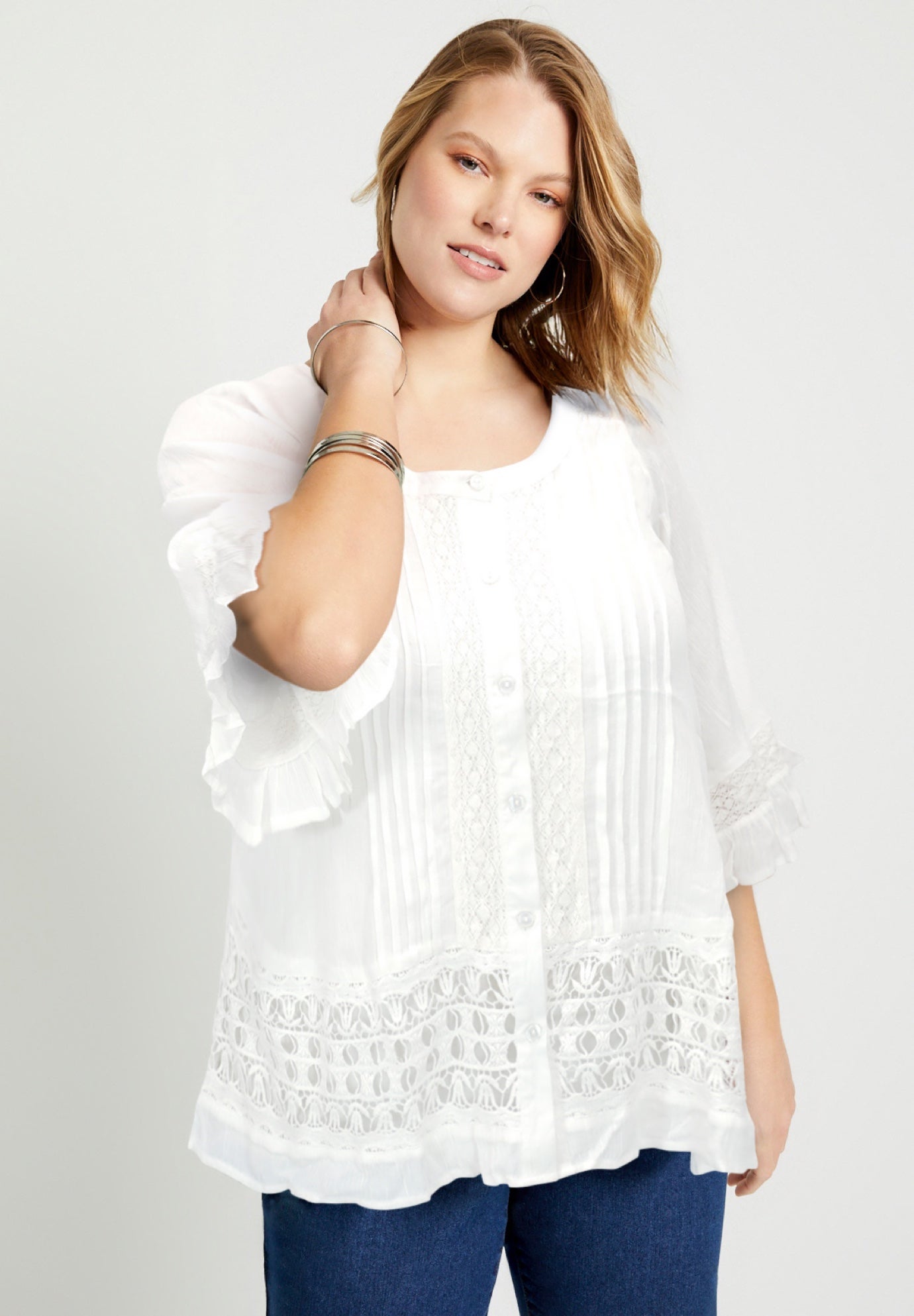 Lace-Trimmed Boho Blouse image number 0
