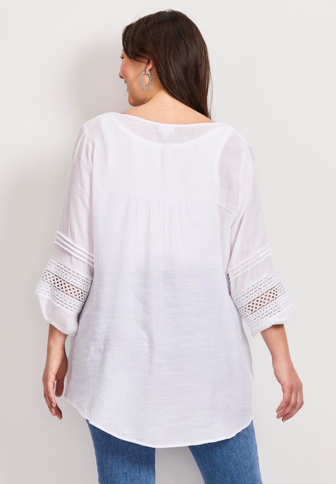 Pintuck Lace Peasant Top image number 1