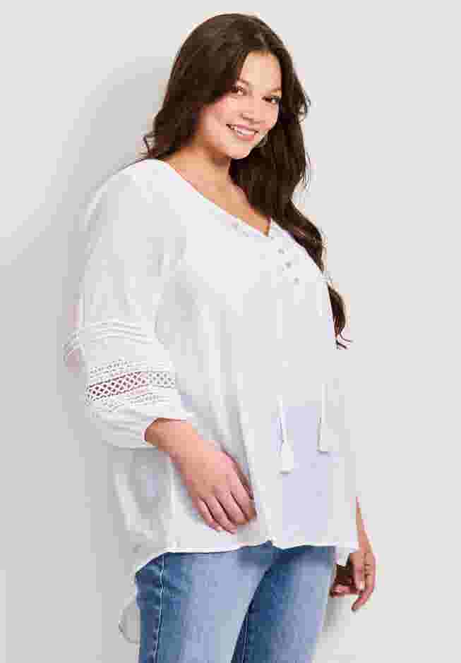 Pintuck Lace Peasant Top image number 2
