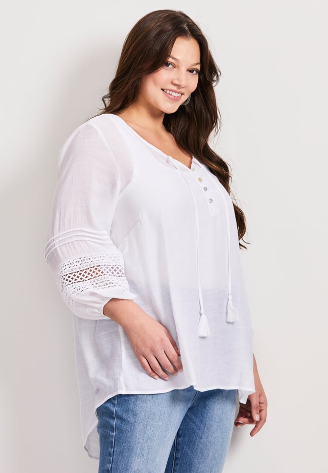 Pintuck Lace Peasant Top image number 2