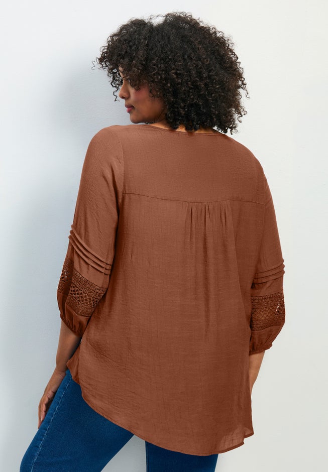 Pintuck Lace Peasant Top image number 1