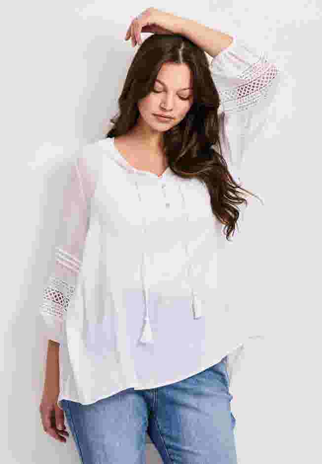 Pintuck Lace Peasant Top image number 0