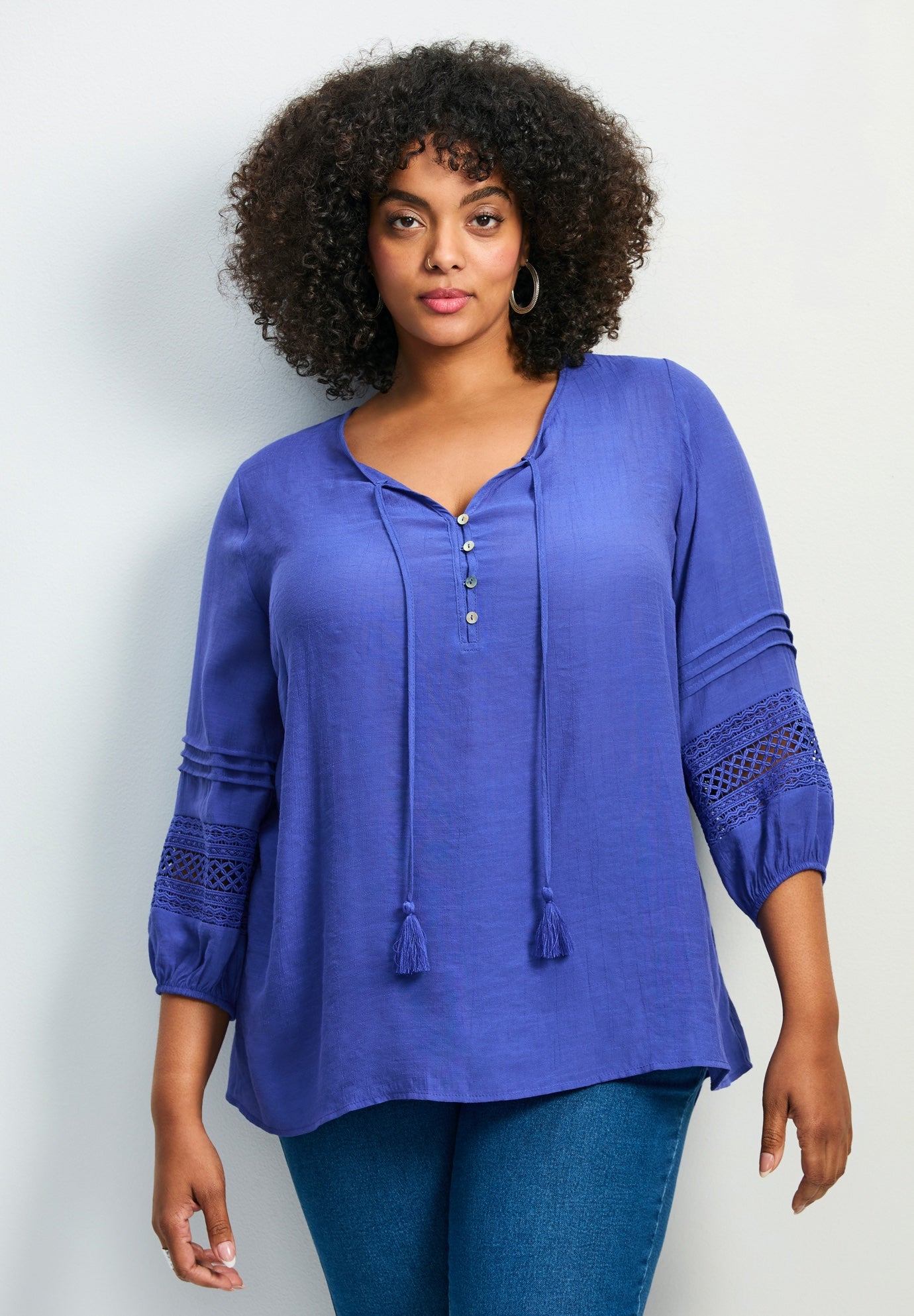 Pintuck Lace Peasant Top image number 0