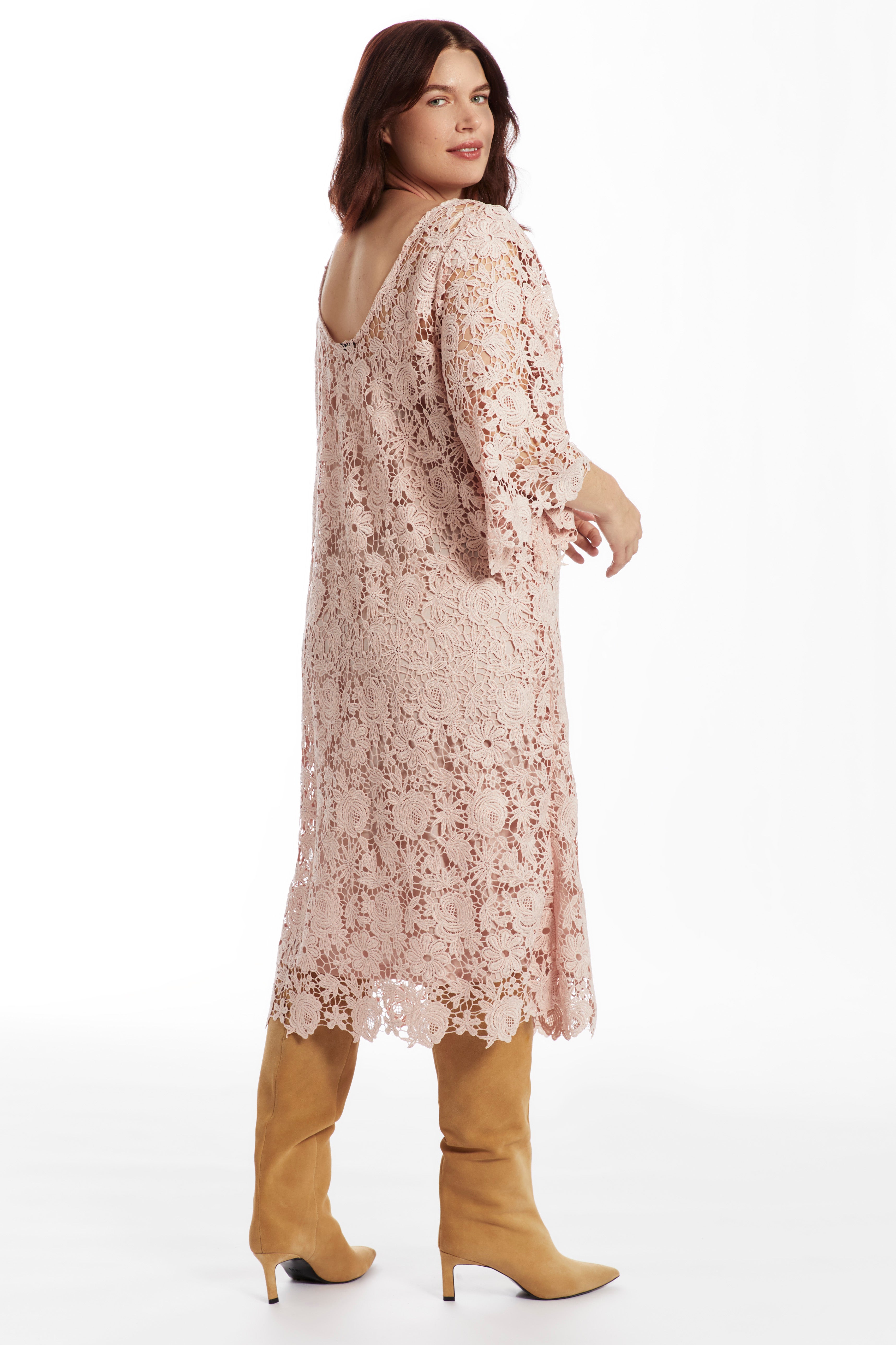 Bell-Sleeve Lace Midi Dress image number 2