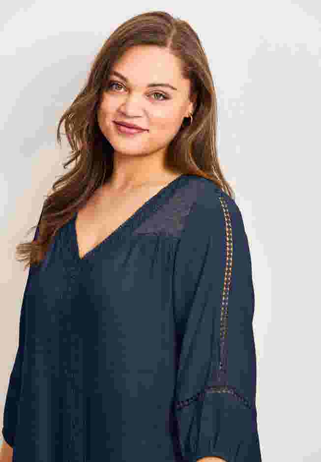 Embroidered Lace Detail Peasant Blouse image number 3