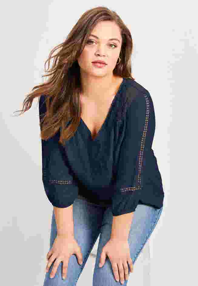 Embroidered Lace Detail Peasant Blouse image number 5