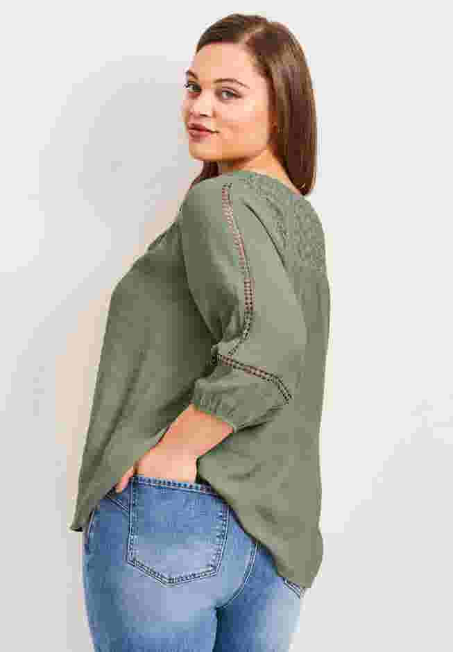 Embroidered Lace Detail Peasant Blouse image number 1