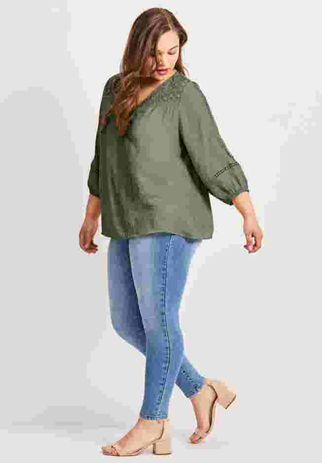 Embroidered Lace Detail Peasant Blouse image number 2