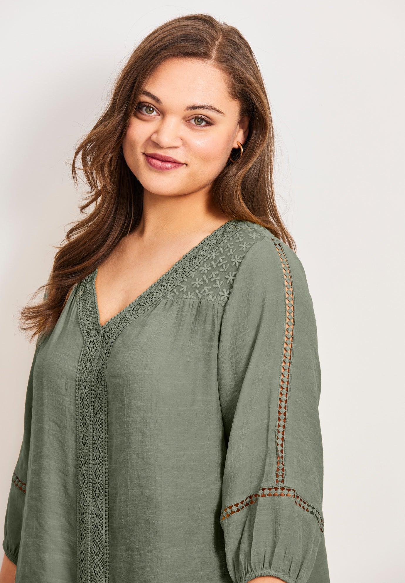 Embroidered Lace Detail Peasant Blouse image number 3