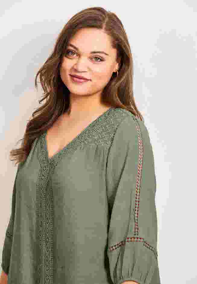 Embroidered Lace Detail Peasant Blouse image number 3