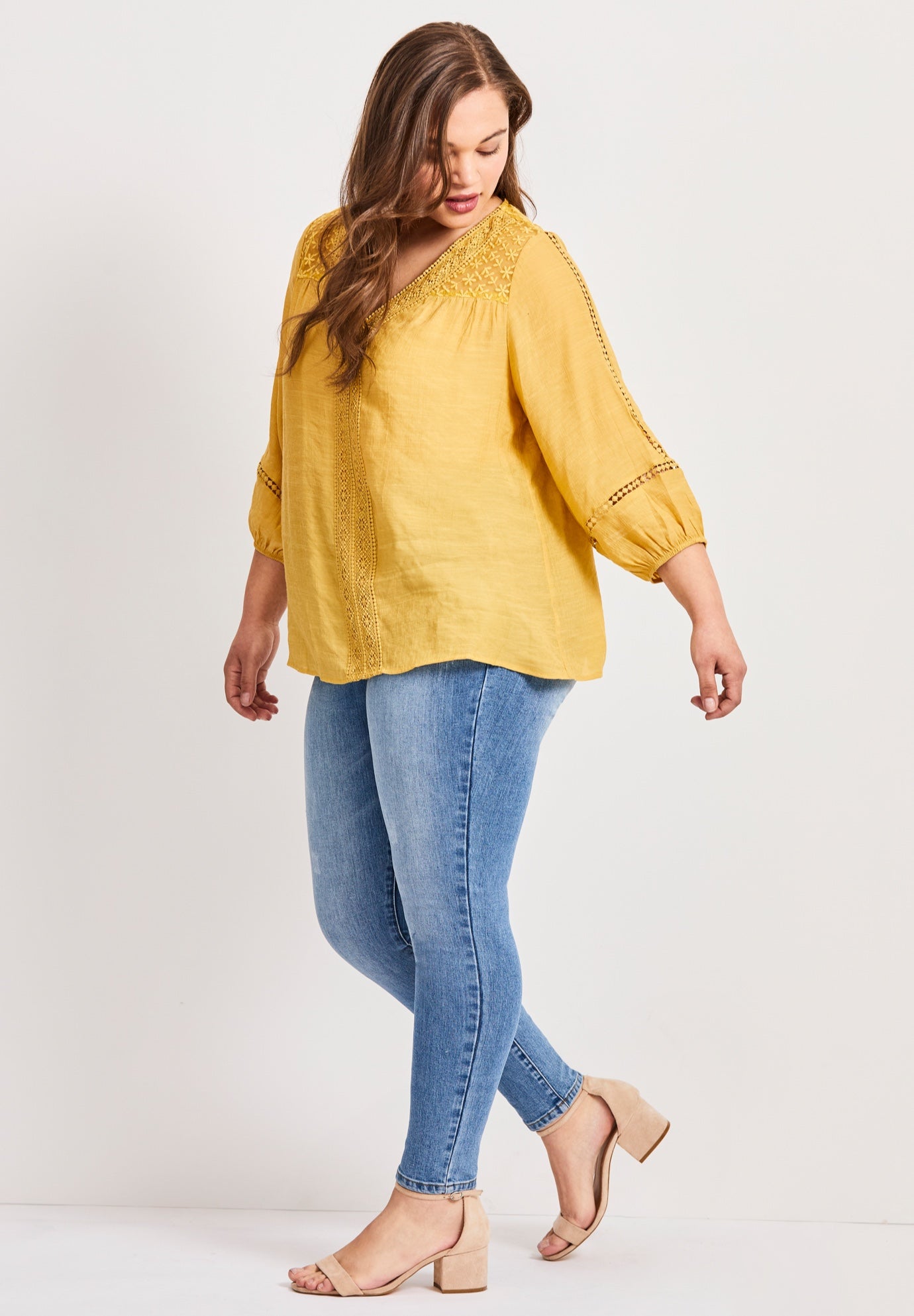 Embroidered Lace Detail Peasant Blouse image number 2