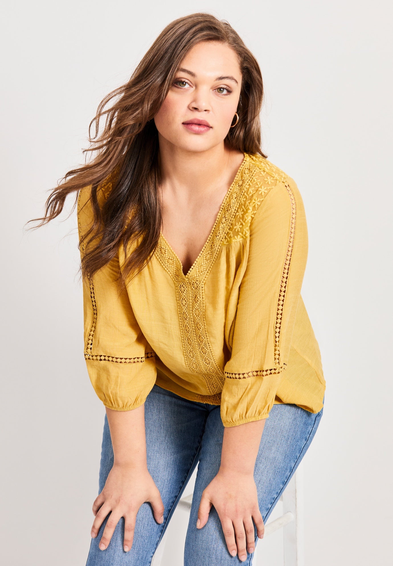 Embroidered Lace Detail Peasant Blouse image number 4