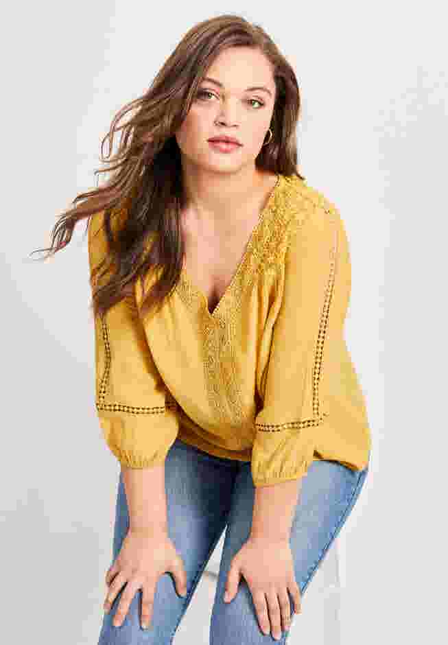 Embroidered Lace Detail Peasant Blouse image number 4