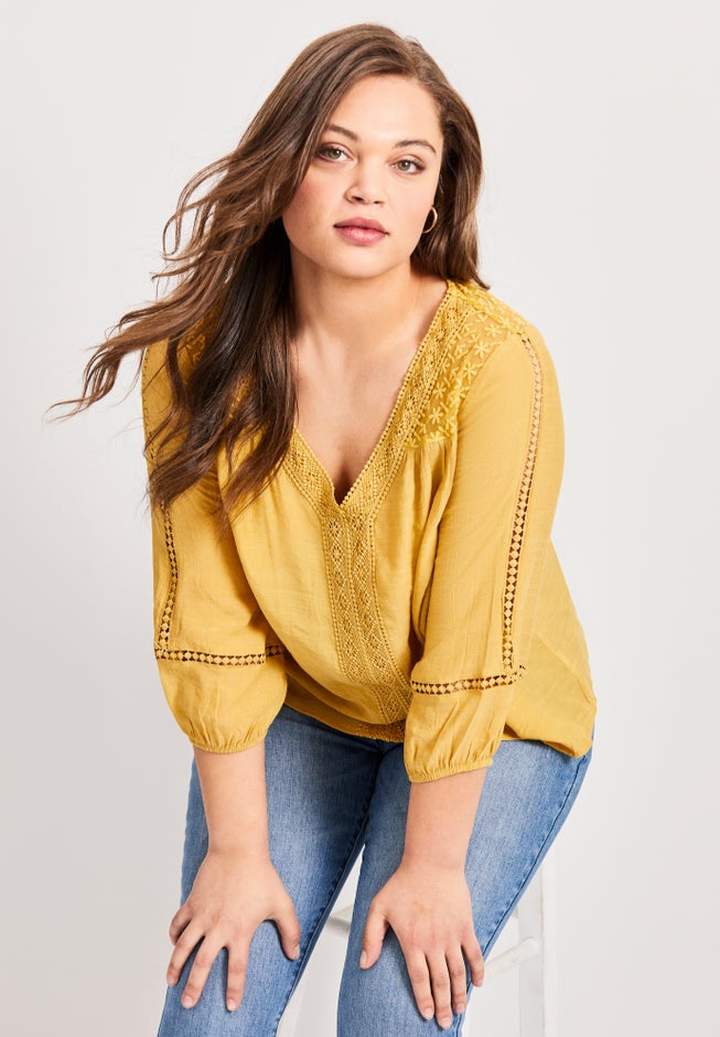 Embroidered Lace Detail Peasant Blouse image number 4