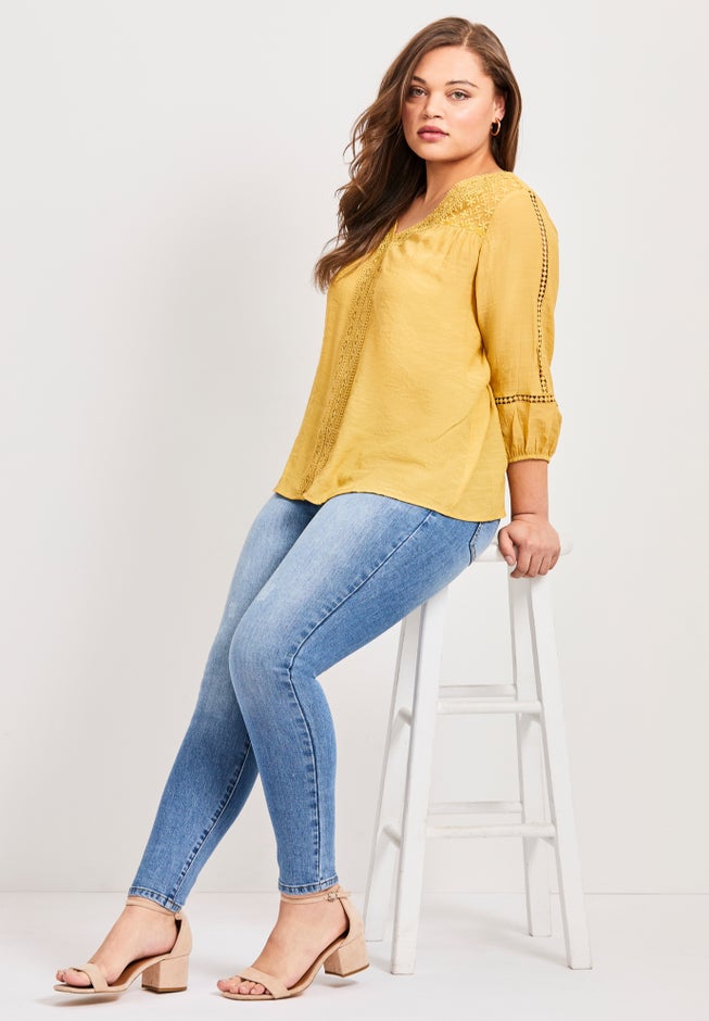 Embroidered Lace Detail Peasant Blouse image number 5