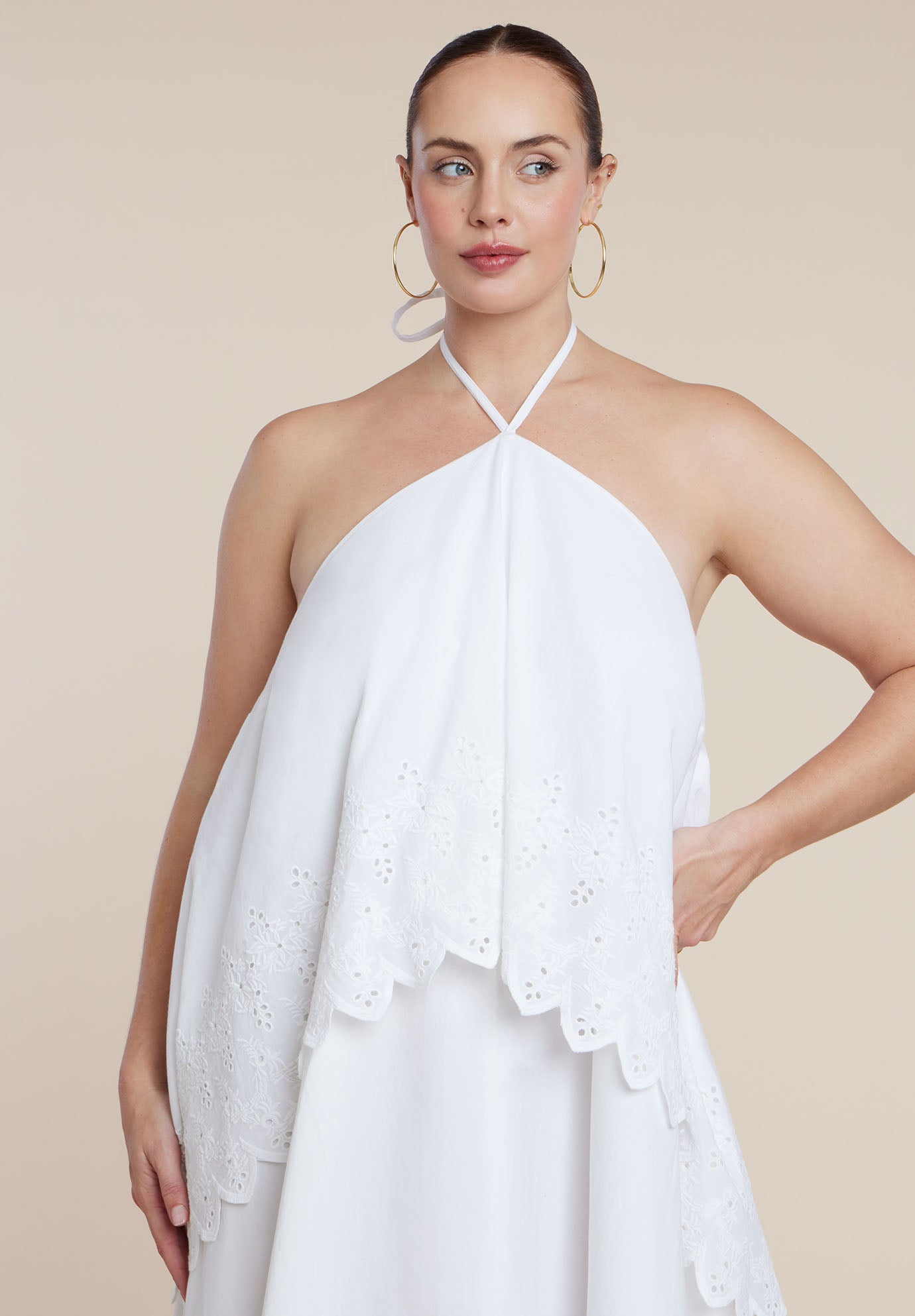 Embroidered Eyelet Halter Maxi Dress image number 1