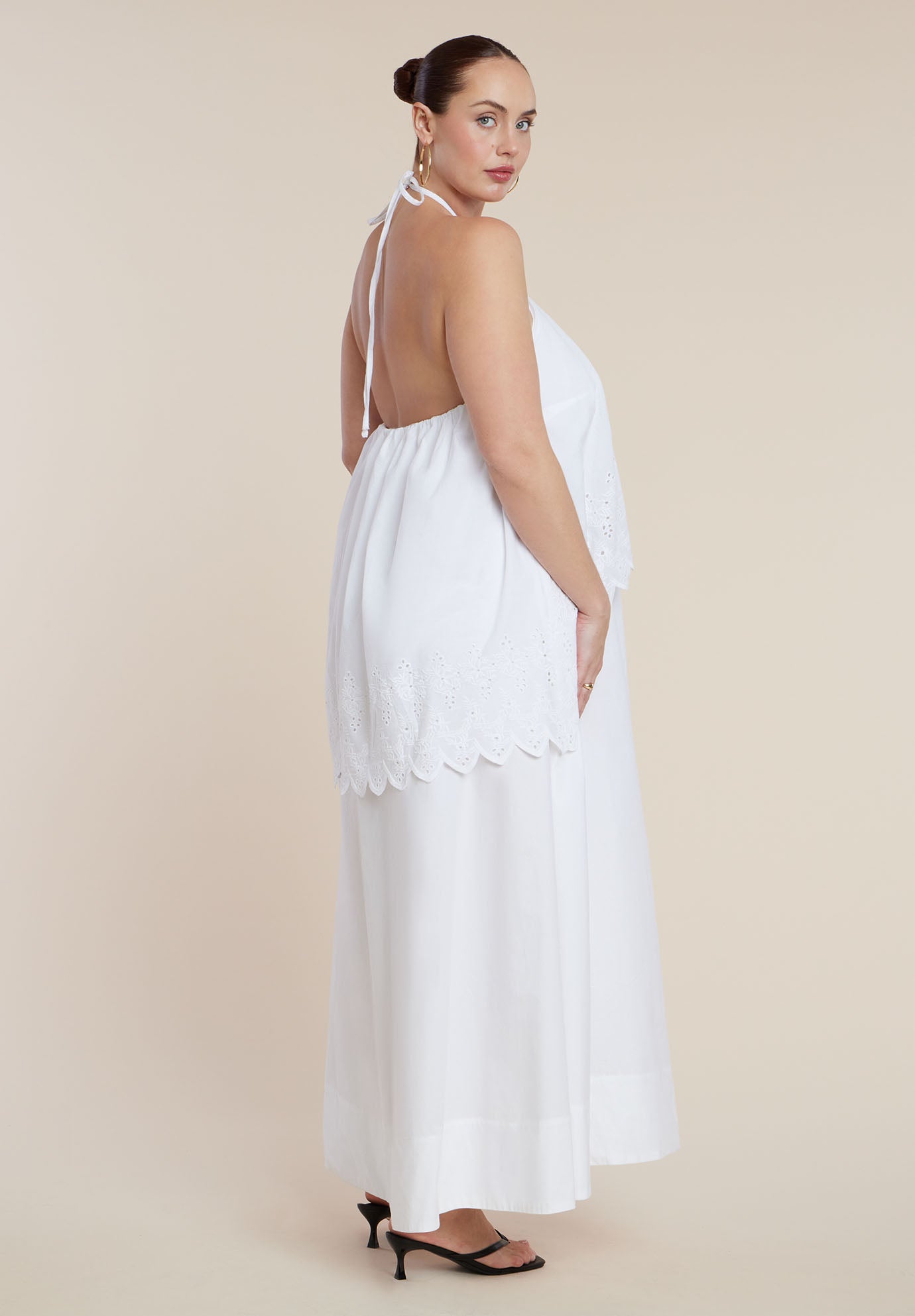 Embroidered Eyelet Halter Maxi Dress image number 3