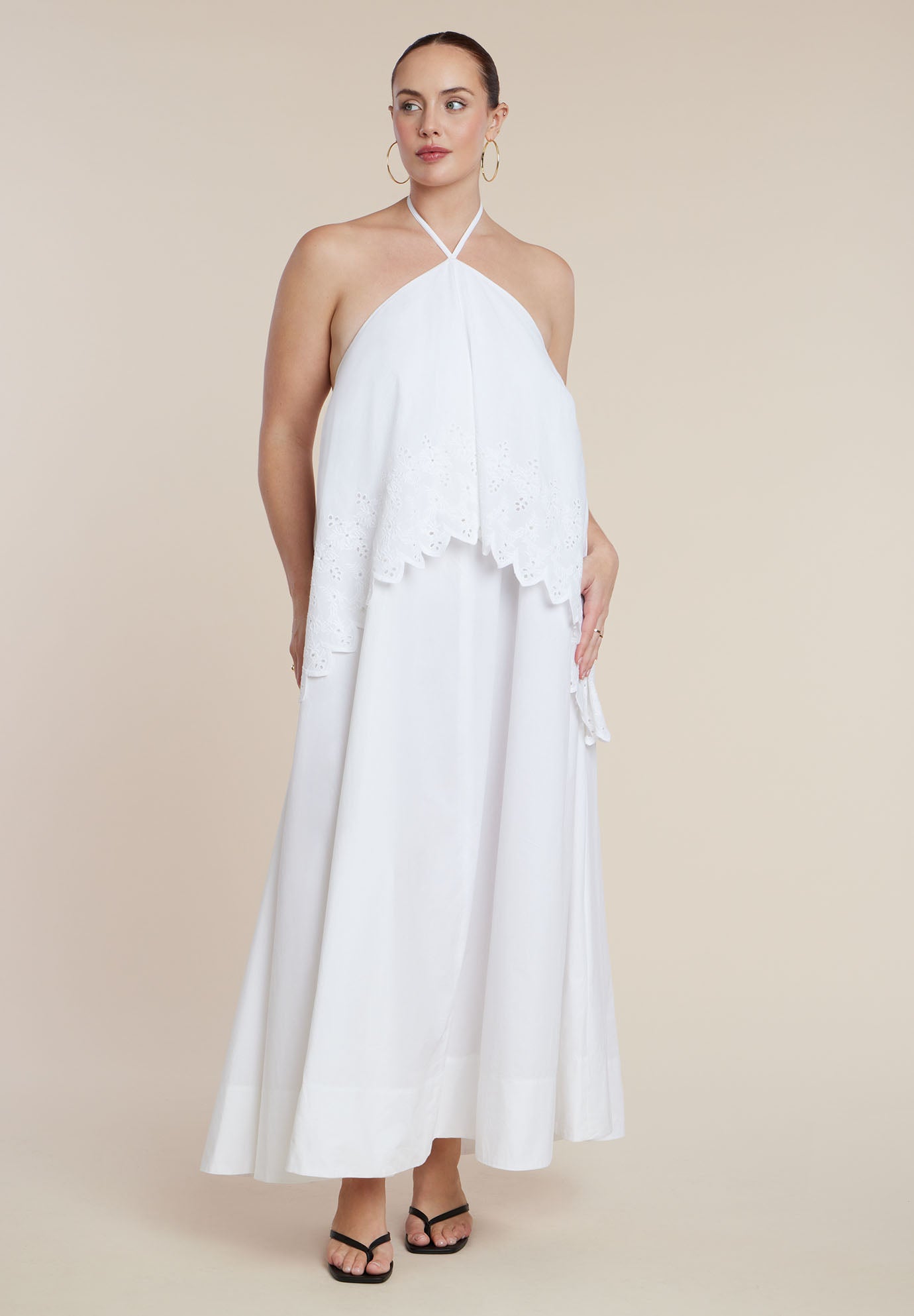 Embroidered Eyelet Halter Maxi Dress image number 0