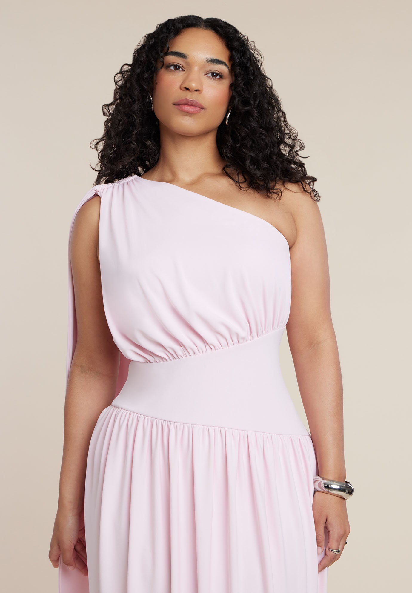 One-Shoulder Draped Maxi Dress image number 3