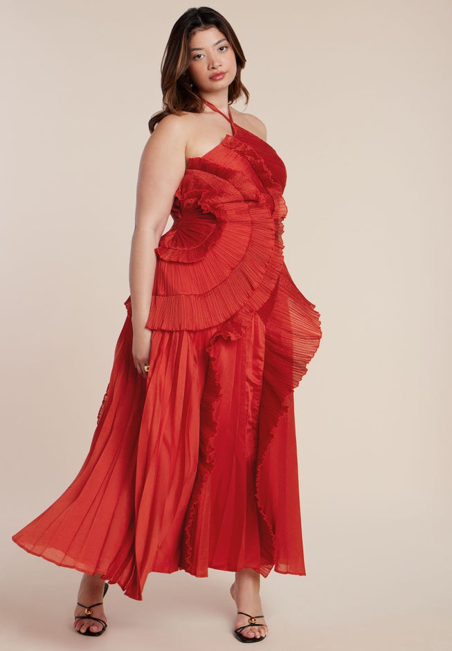Pleated Ruffle Detail Gown image number 1