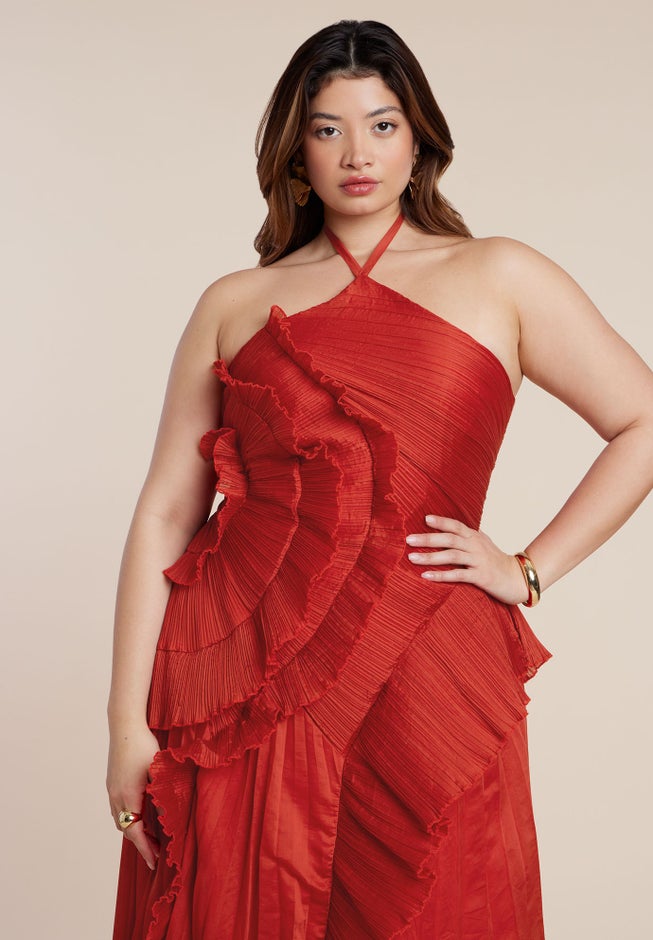 Pleated Ruffle Detail Gown image number 3