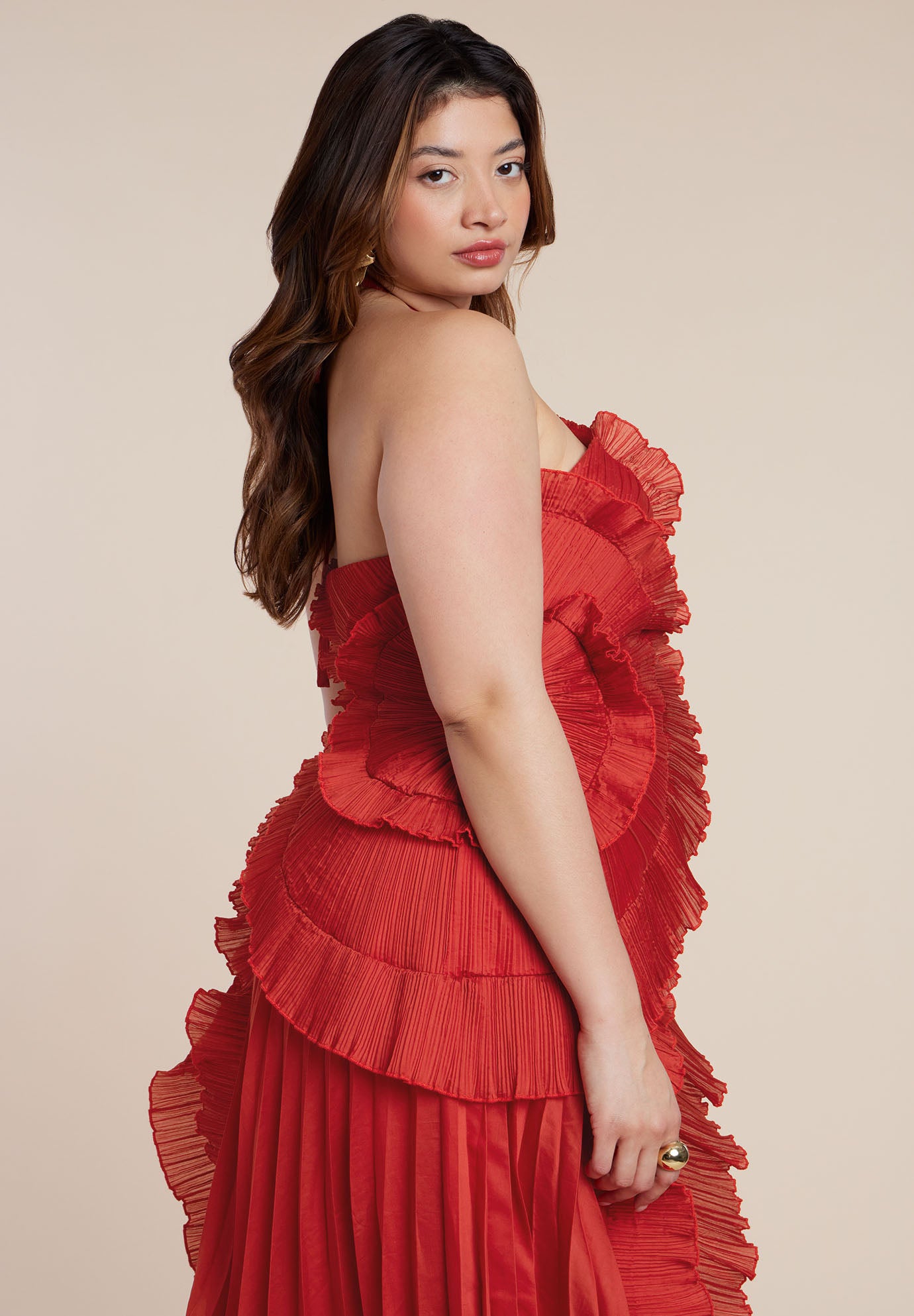 Pleated Ruffle Detail Gown image number 4