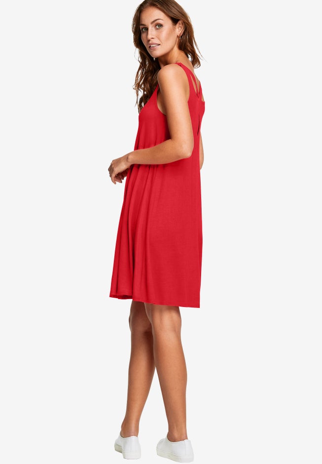 Stretch Jersey Knit A-Line Crossover Back Tank Short Dress image number 2
