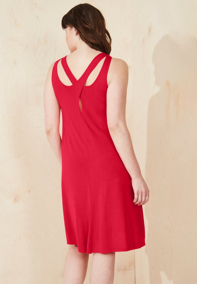 Stretch Jersey Knit A-Line Crossover Back Tank Short Dress image number 1
