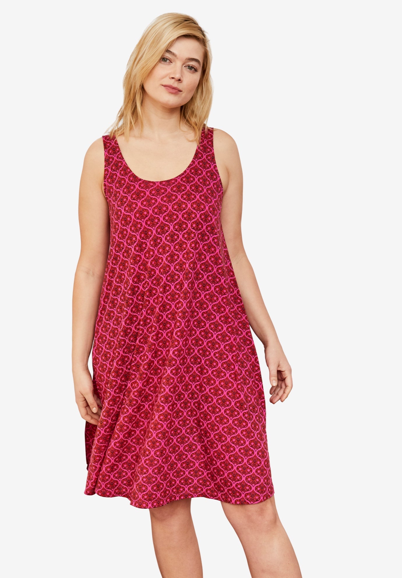 Stretch Jersey Knit A-Line Crossover Back Tank Short Dress image number 0