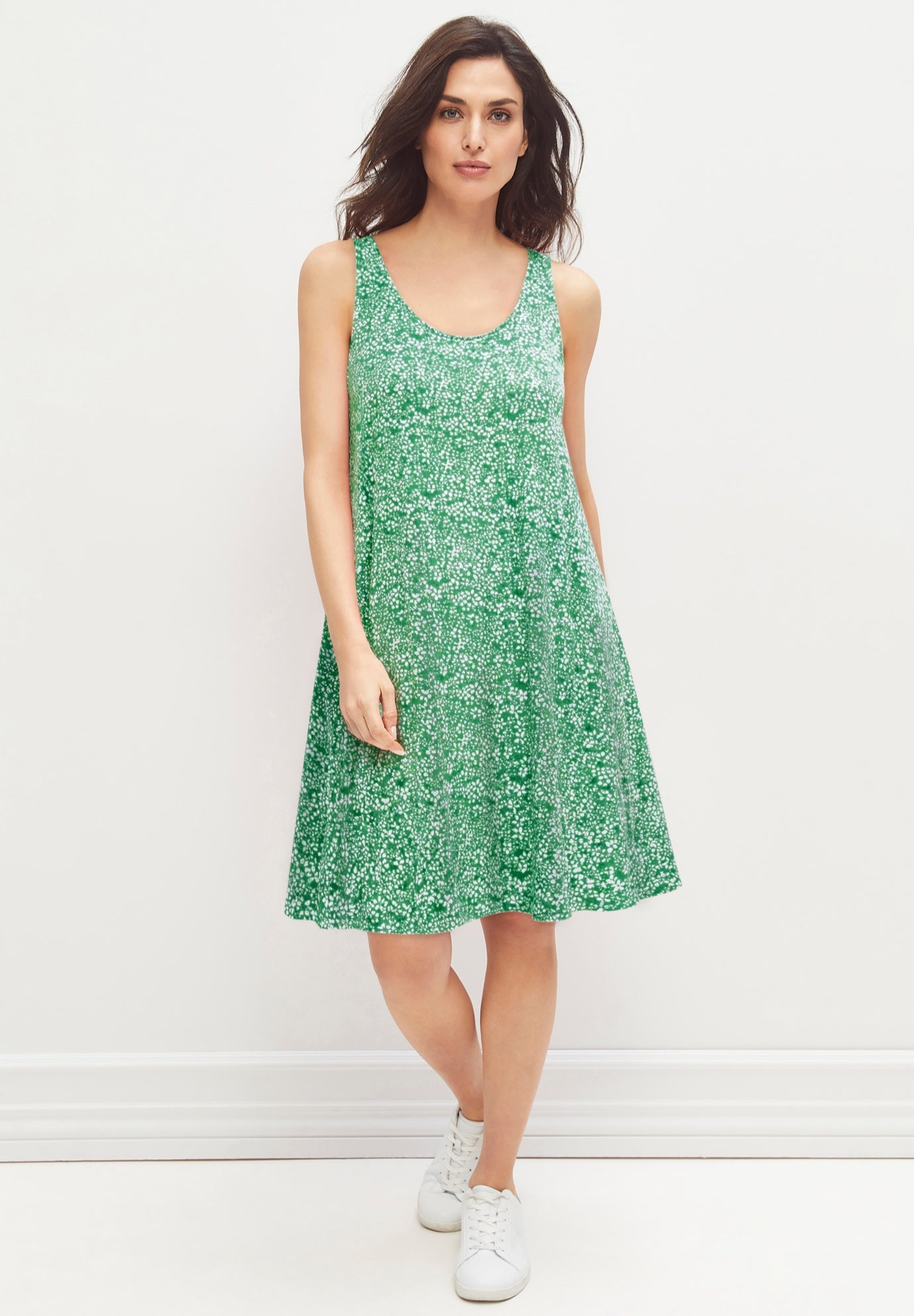 Stretch Jersey Knit A-Line Crossover Back Tank Short Dress image number 0