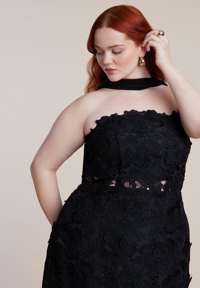 Strapless Lace Dress With Scarf image number 2