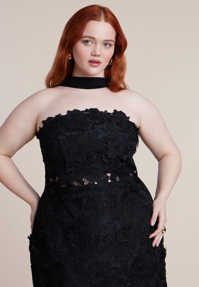 Strapless Lace Dress With Scarf image number 3
