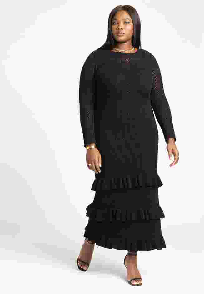 Crochet Open Stitch Maxi Dress With Ruffles image number 0