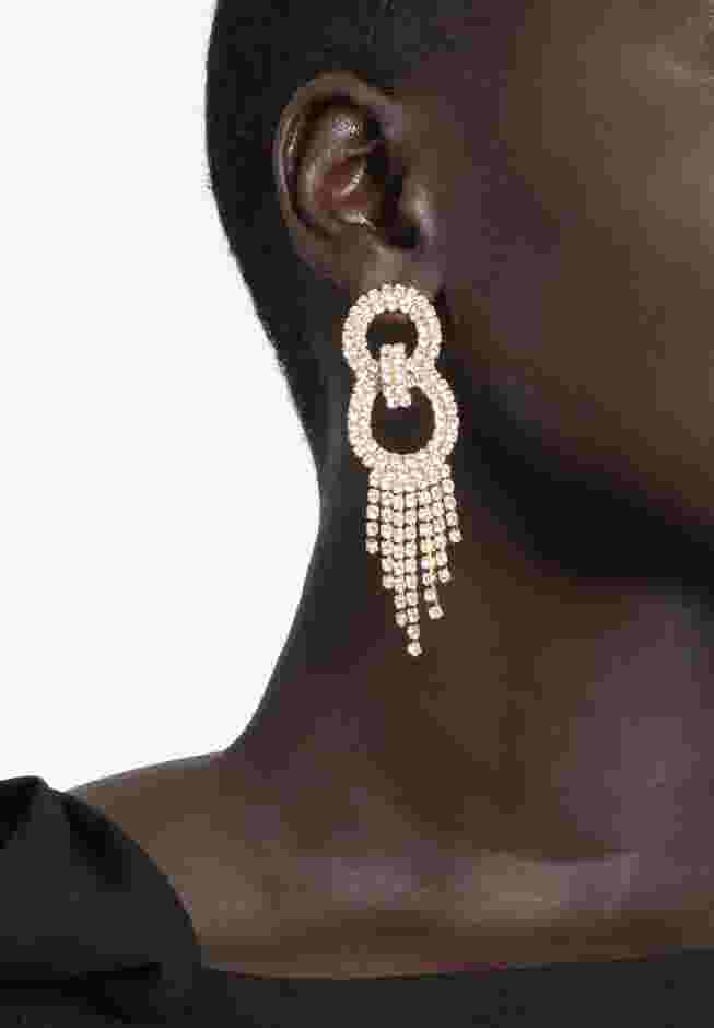 Oversized Gem Link Earrings With Fringe image number 0