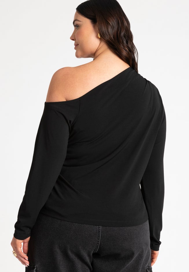 Ruched One Shoulder Tee With Thumbhole Sleeve image number 2