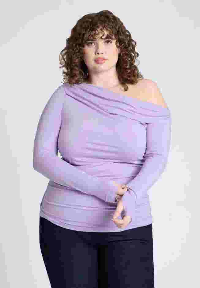 Ruched One Shoulder Tee With Thumbhole sleeve image number 0
