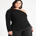 Ruched One Shoulder Tee With Thumbhole Sleeve image number null