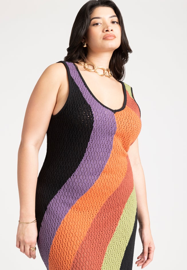 Crochet Knit Sleeveless Cover Up Midi Dress image number null