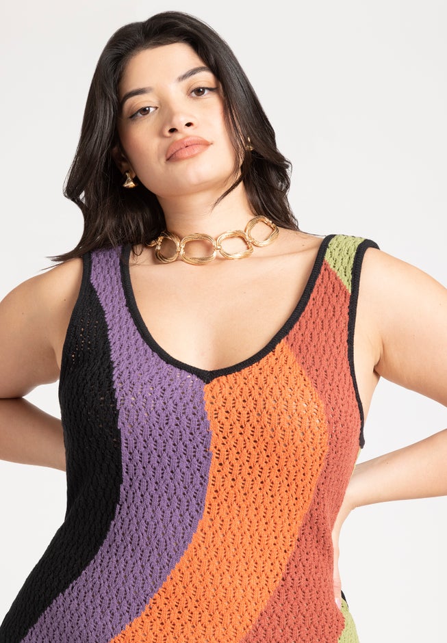 Crochet Knit Sleeveless Cover Up Midi Dress image number null