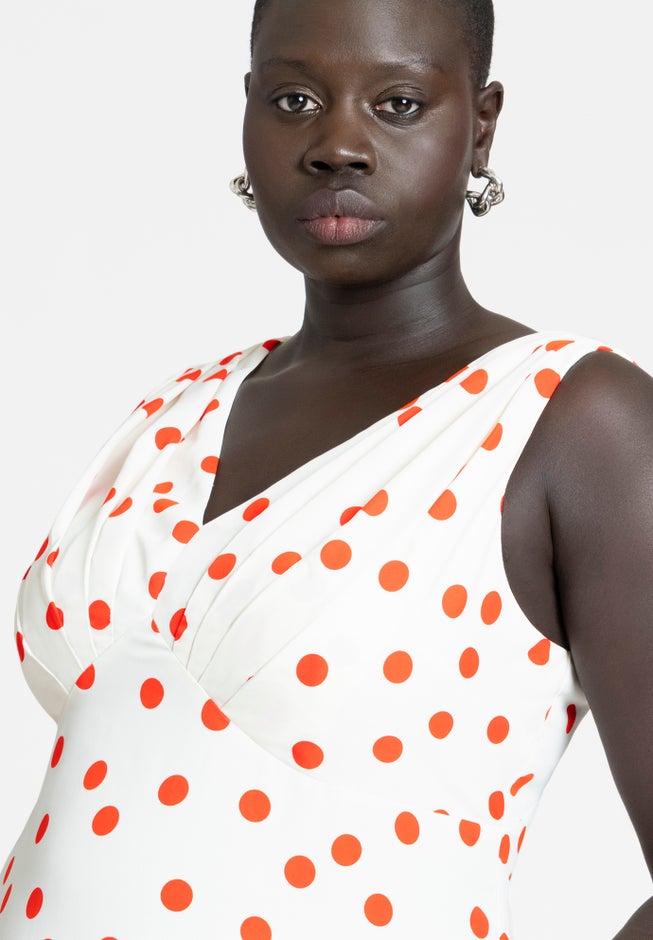 Polka Dot Shirred Maxi Dress image number null