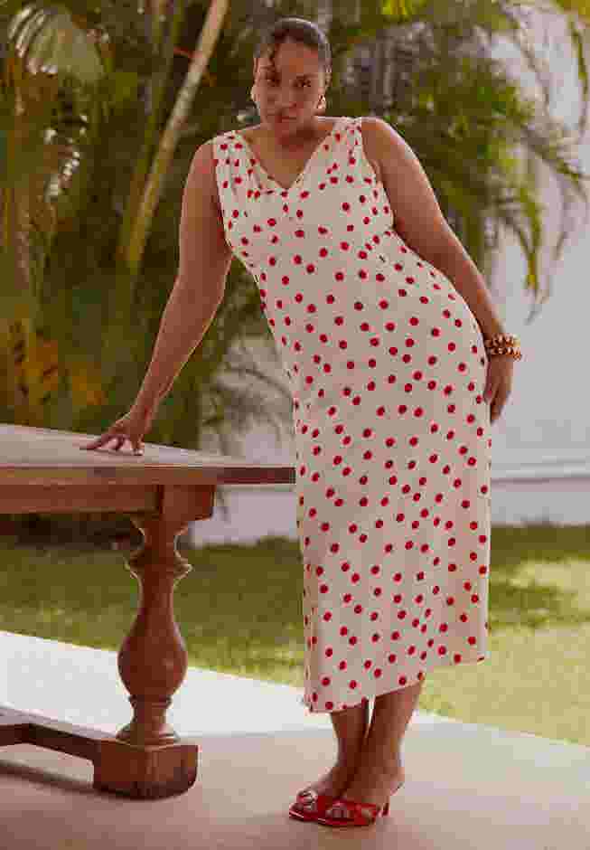 Polka Dot Shirred Maxi Dress image number 0