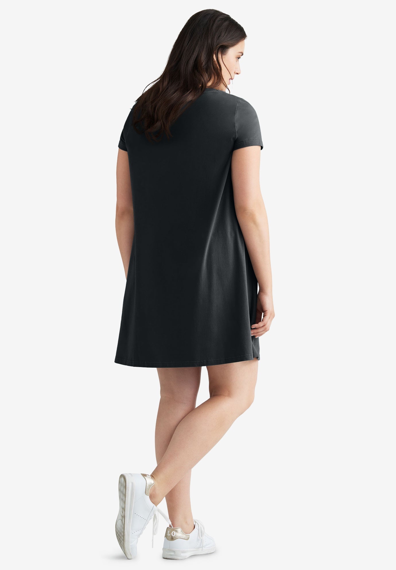 Cotton Spandex Scoop Neck Short Sleeve A Line Tee Dress image number 1