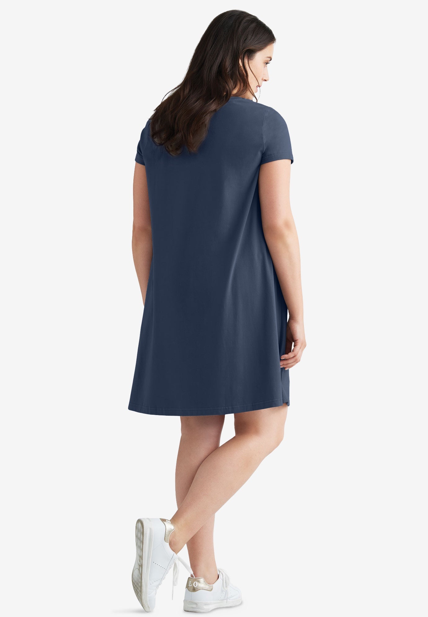 Cotton Spandex Scoop Neck Short Sleeve A Line Tee Dress image number 1
