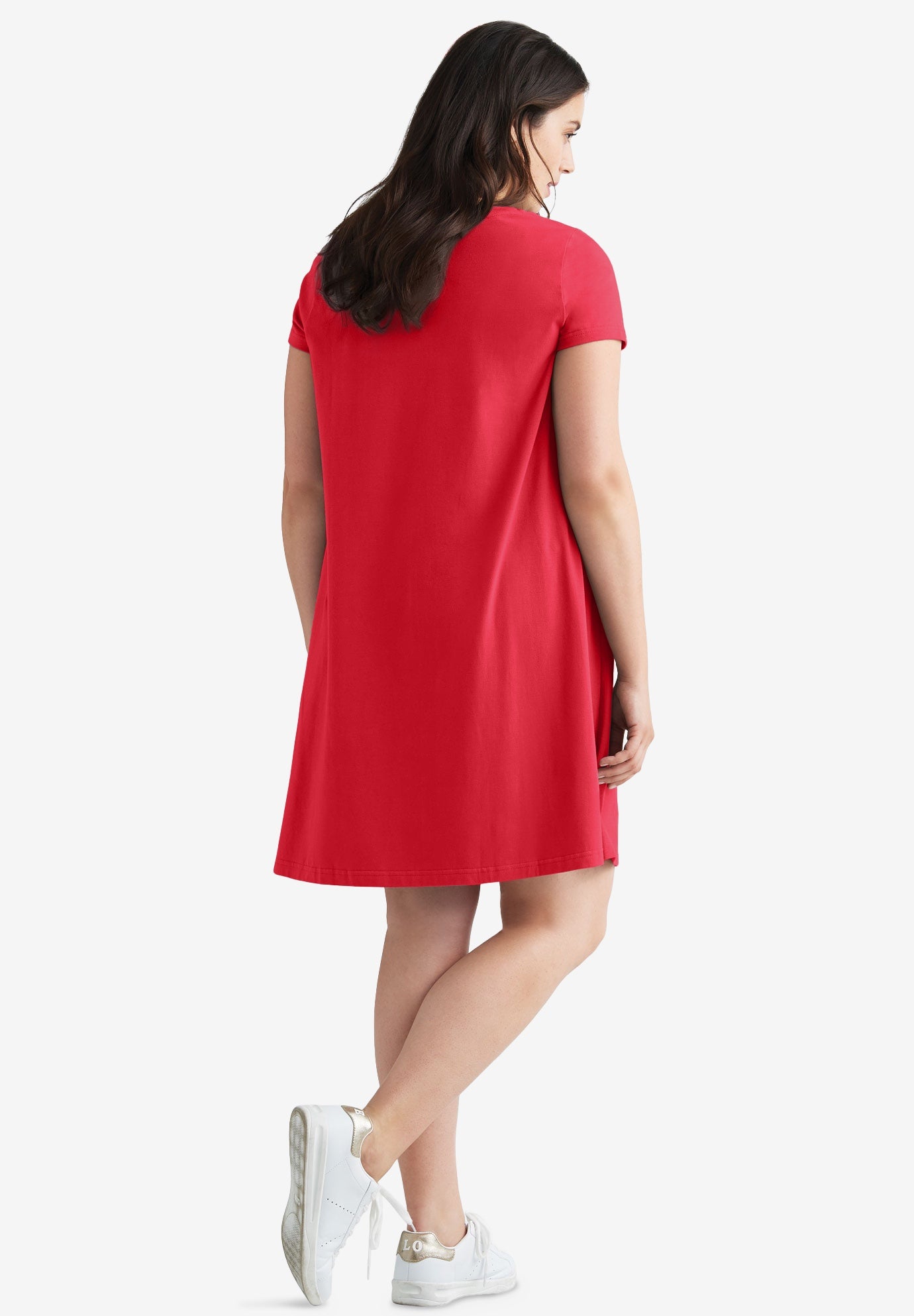 Cotton Spandex Scoop Neck Short Sleeve A Line Tee Dress image number 1