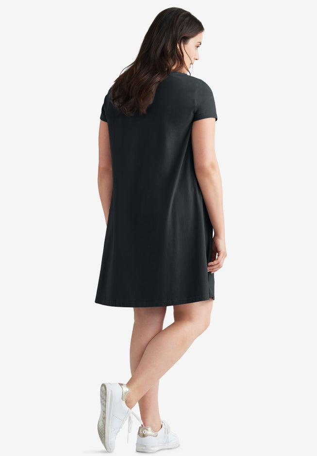 Cotton Spandex Scoop Neck Short Sleeve A Line Tee Dress image number 1
