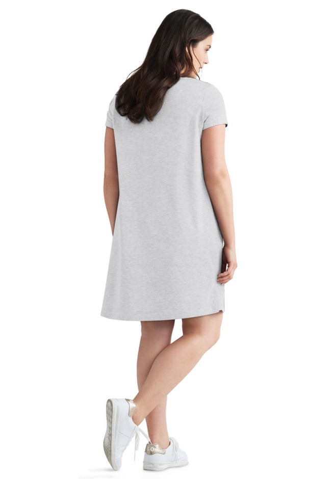 Cotton Spandex Scoop Neck Short Sleeve A Line Tee Dress image number 1